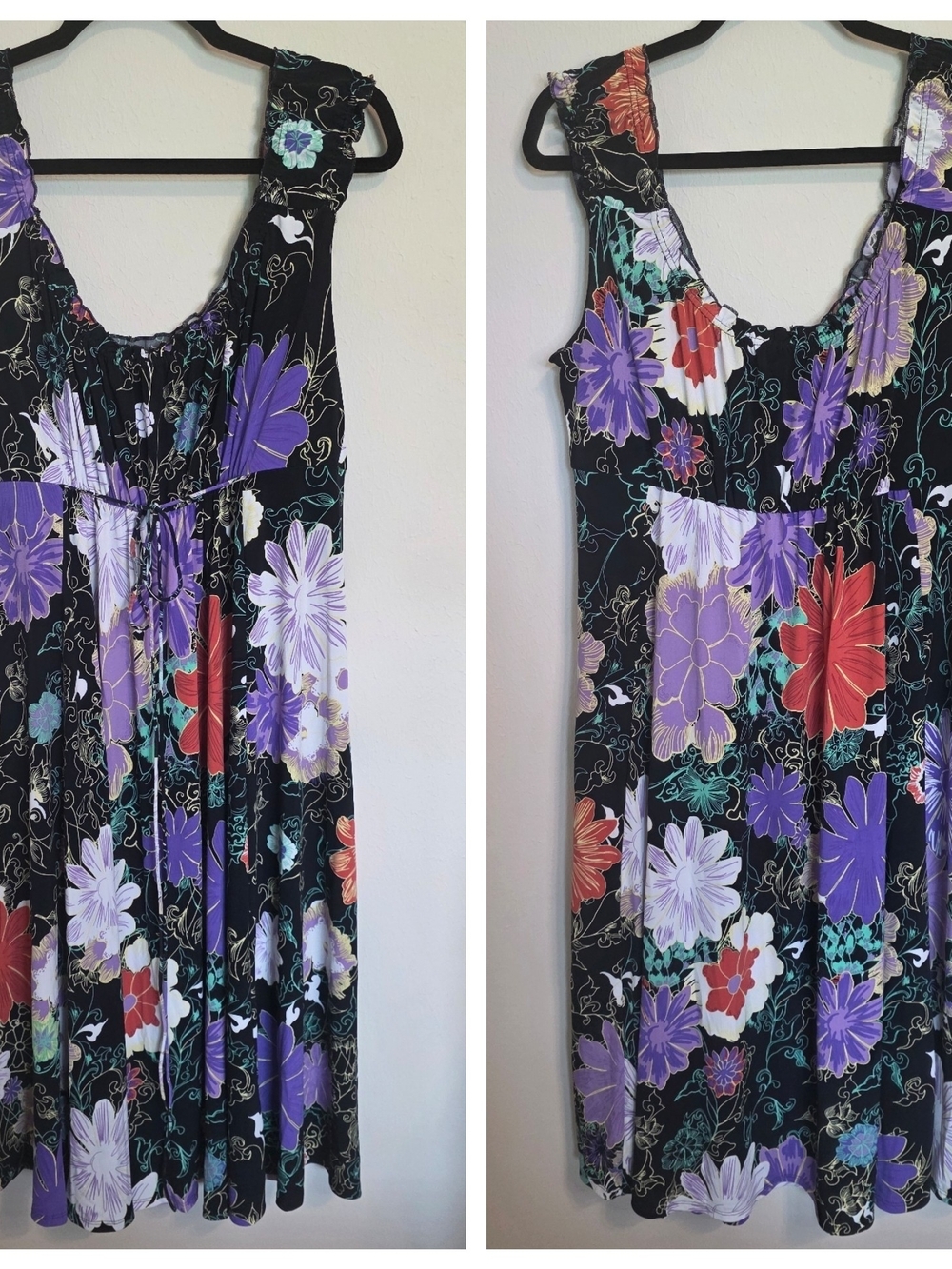 Tahari Black Dress with Purple and Teal Floral Print